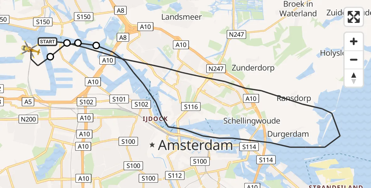Vluchtroute Traumahelikopter Amsterdam Heliport - Amsterdam Heliport, 09 augustus 2023, 18:17
