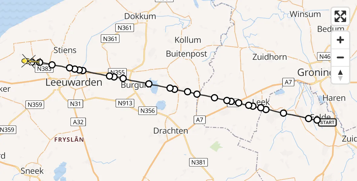 Routekaart van de vlucht: Lifeliner 4 naar Berltsum