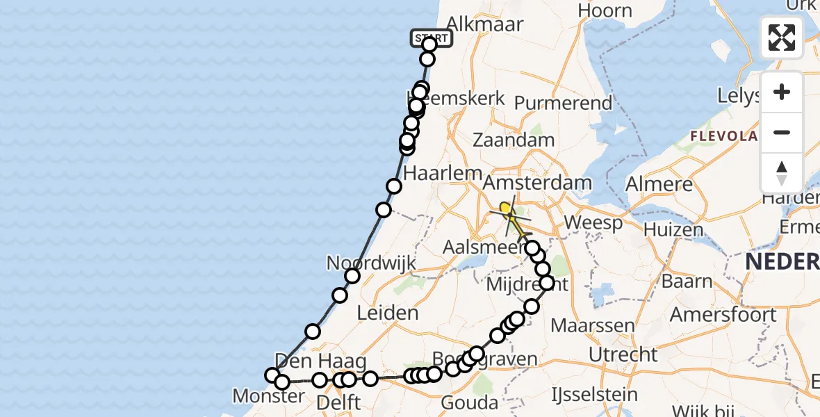 Routekaart van de vlucht: Politieheli naar Amstelveen