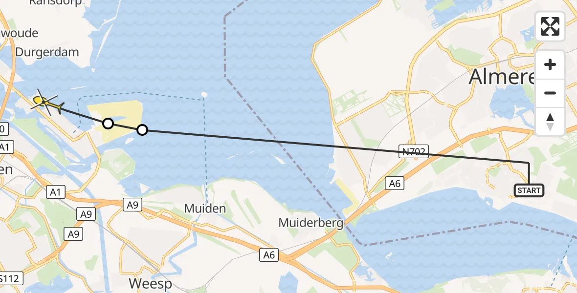 Routekaart van de vlucht: Politiehelikopter naar Amsterdam