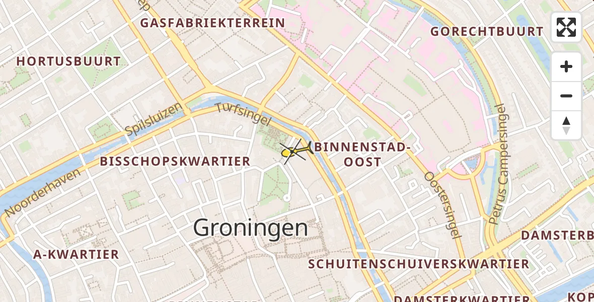 Vluchtroute Traumahelikopter van Universitair Medisch Centrum Groningen naar Universitair Medisch Centrum Groningen