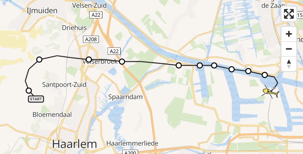 Routekaart van de vlucht: Lifeliner 1 naar Amsterdam Heliport