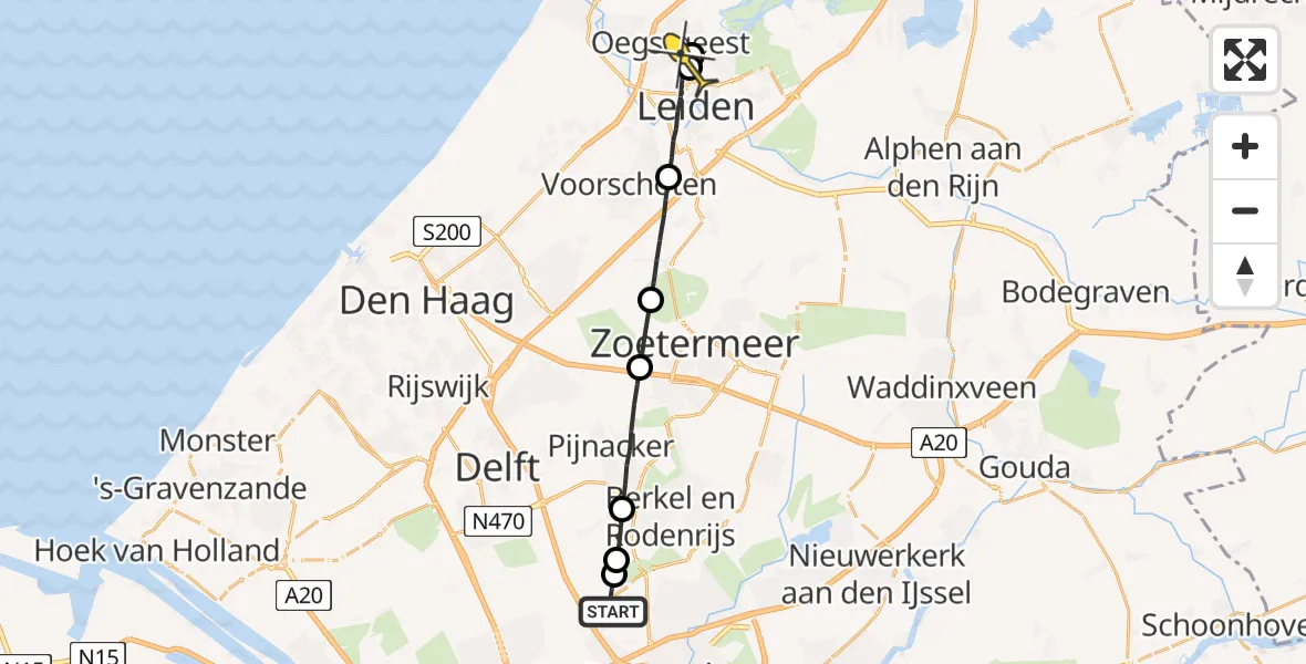 Routekaart van de vlucht: Lifeliner 2 naar Leiden