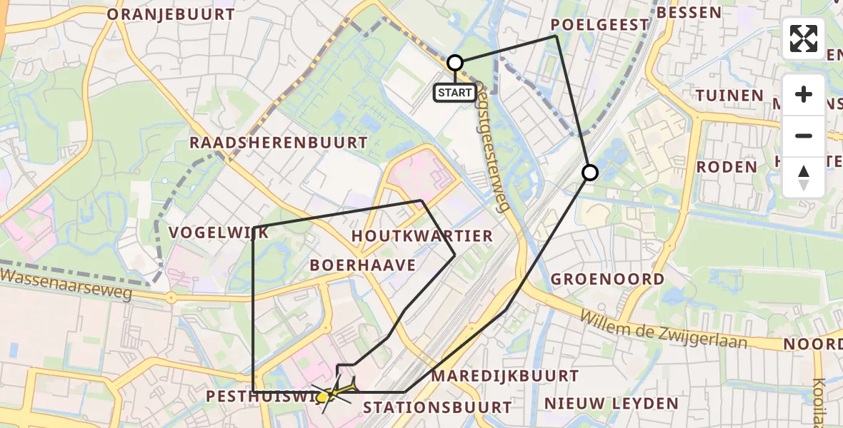 Routekaart van de vlucht: Lifeliner 2 naar Leiden