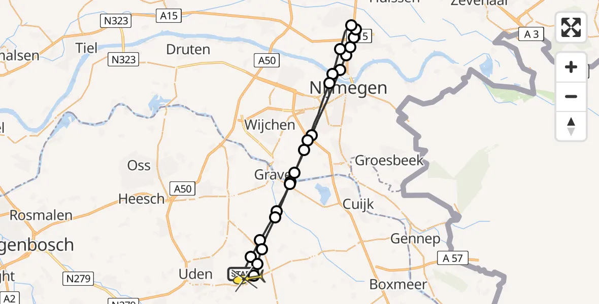 Routekaart van de vlucht: Lifeliner 3 naar Vliegbasis Volkel