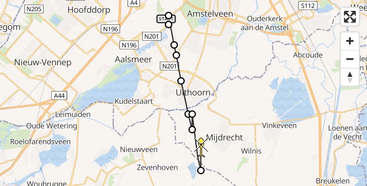 Routekaart van de vlucht: Politiehelikopter naar Mijdrecht