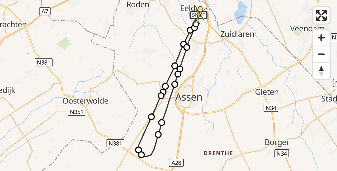 Routekaart van de vlucht: Lifeliner 4 naar Groningen Airport Eelde