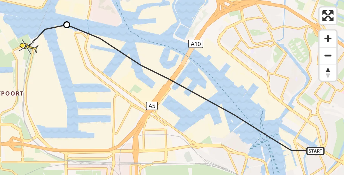 Routekaart van de vlucht: Lifeliner 1 naar Amsterdam Heliport