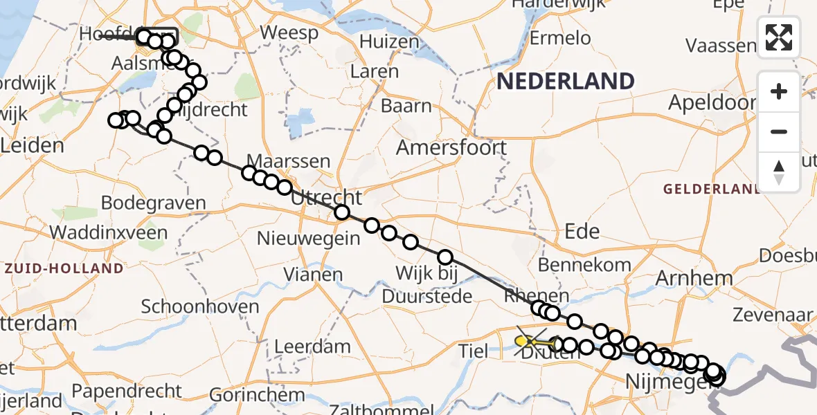 Routekaart van de vlucht: Politieheli naar Druten