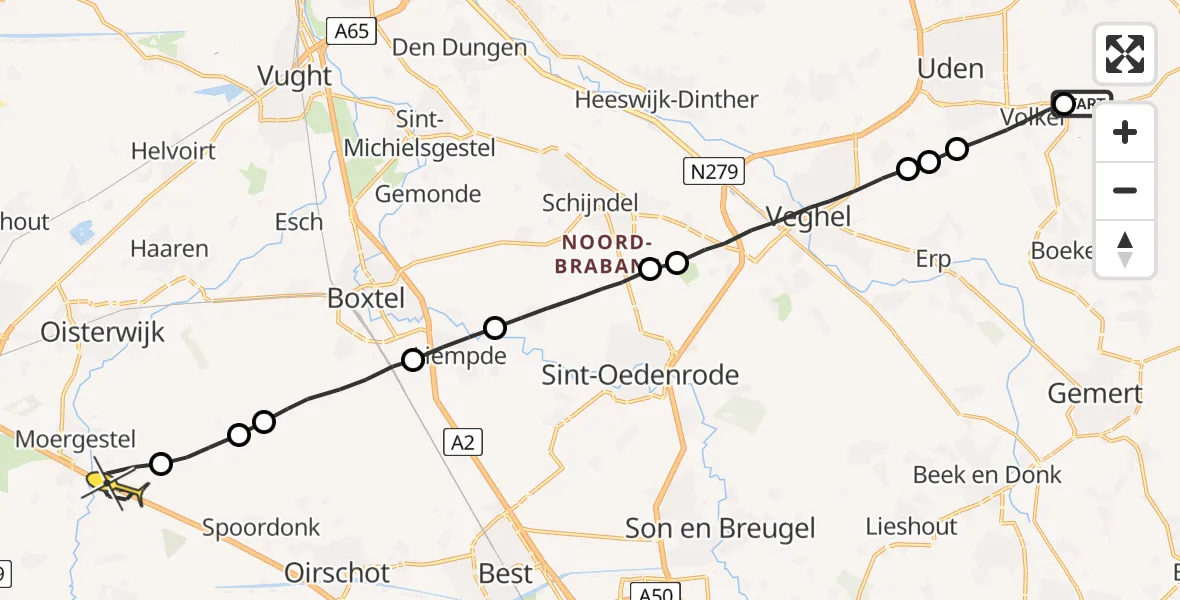 Routekaart van de vlucht: Lifeliner 3 naar Moergestel