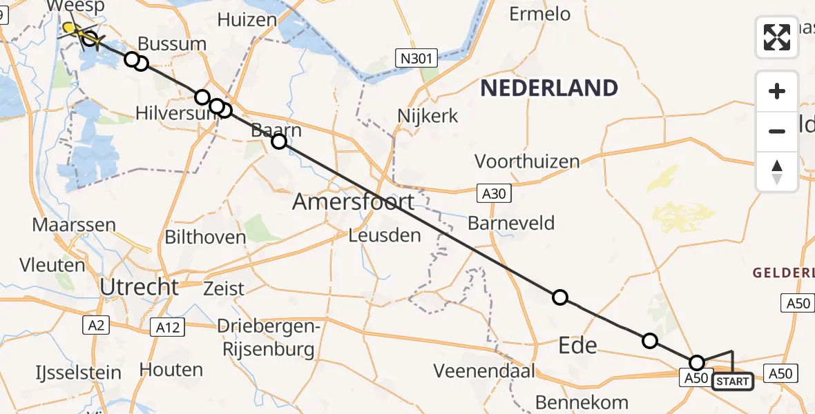 Routekaart van de vlucht: Politiehelikopter naar Nigtevecht