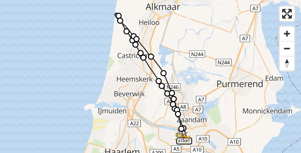 Vluchtroute Traumahelikopter Amsterdam Heliport - Amsterdam Heliport, 10 augustus 2023, 09:42