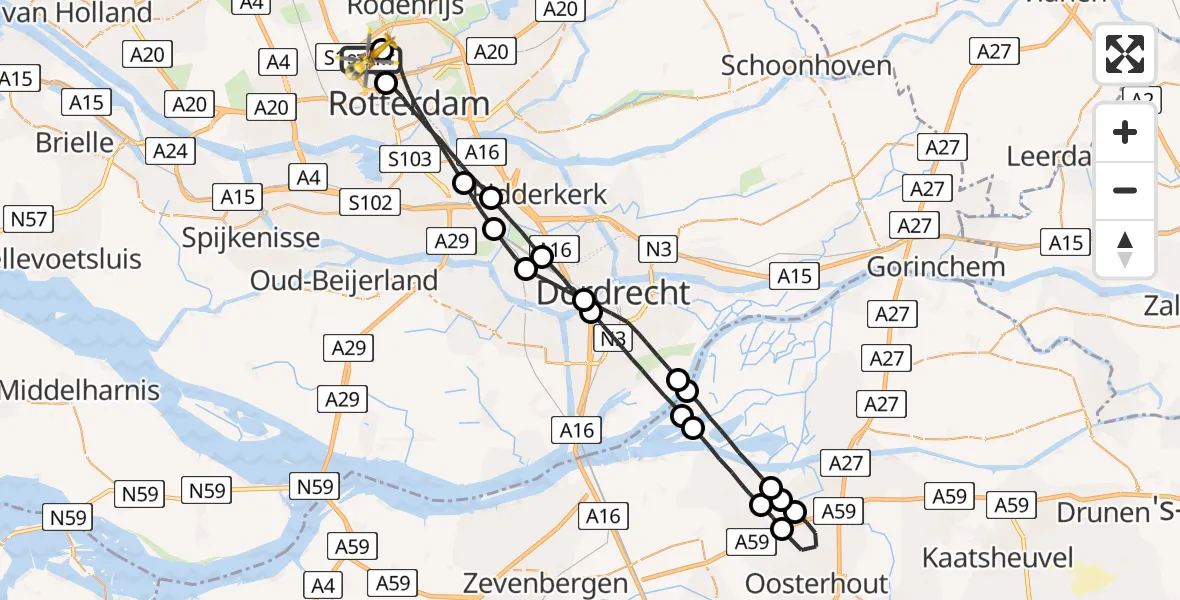 Vluchtroute Traumahelikopter Rotterdam The Hague Airport - Rotterdam The Hague Airport, 10 augustus 2023, 10:04