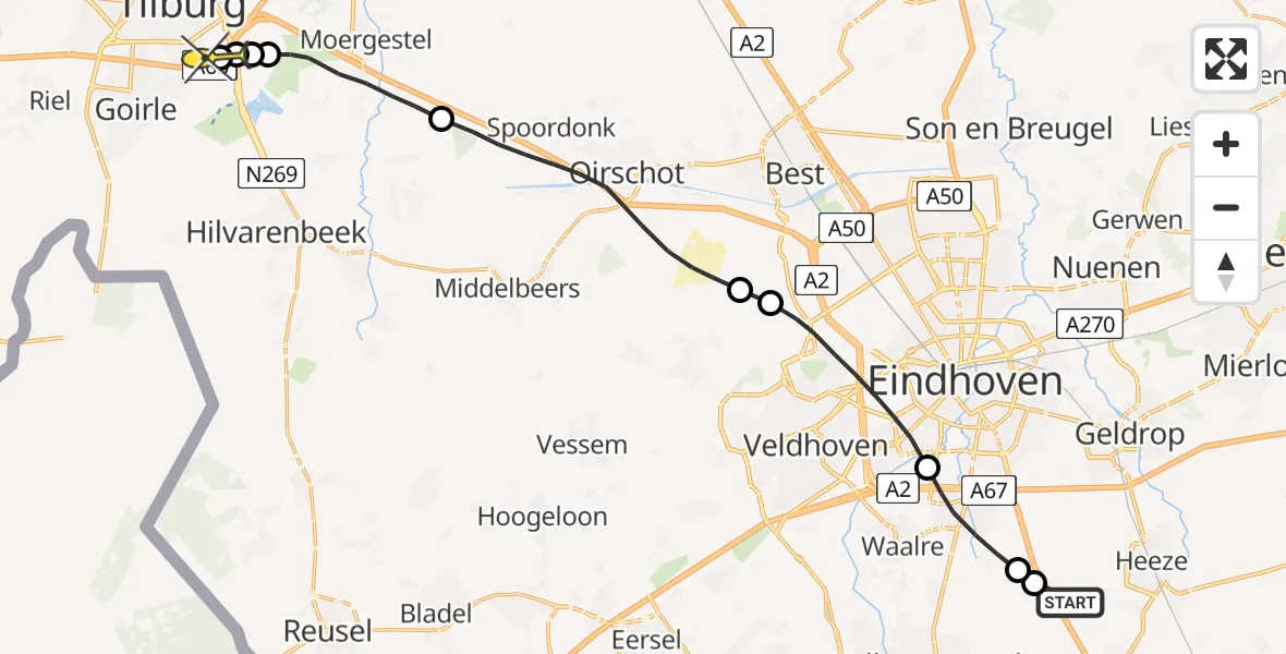 Routekaart van de vlucht: Lifeliner 3 naar Tilburg