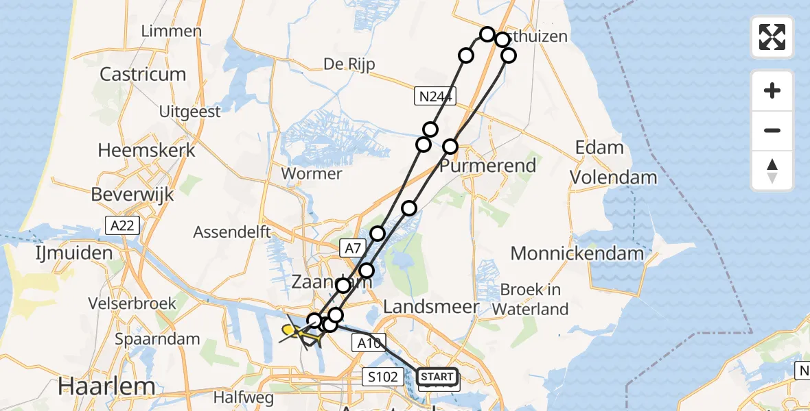 Routekaart van de vlucht: Lifeliner 1 naar Amsterdam Heliport