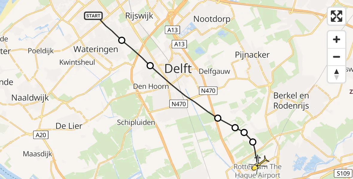 Routekaart van de vlucht: Lifeliner 2 naar Rotterdam The Hague Airport