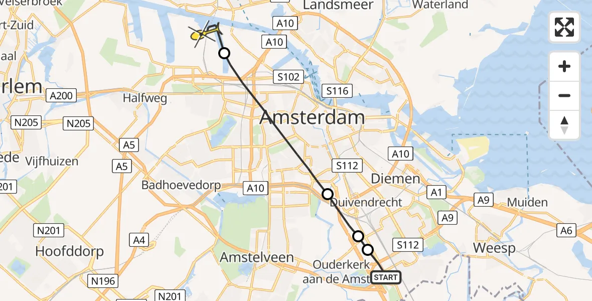 Routekaart van de vlucht: Lifeliner 4 naar Amsterdam Heliport