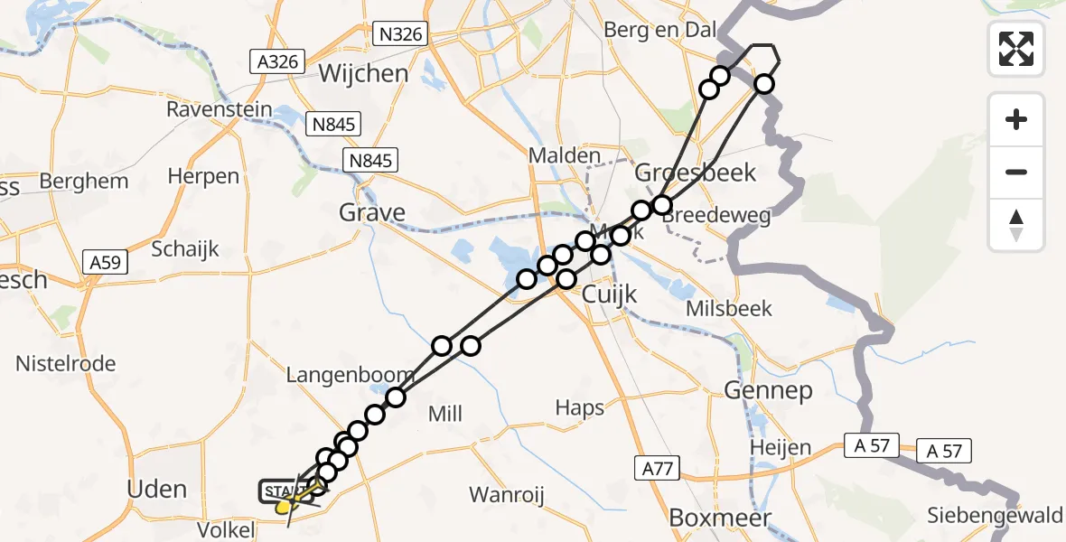 Routekaart van de vlucht: Lifeliner 3 naar Vliegbasis Volkel