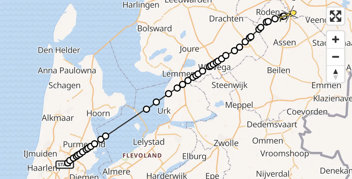 Routekaart van de vlucht: Lifeliner 4 naar Groningen Airport Eelde