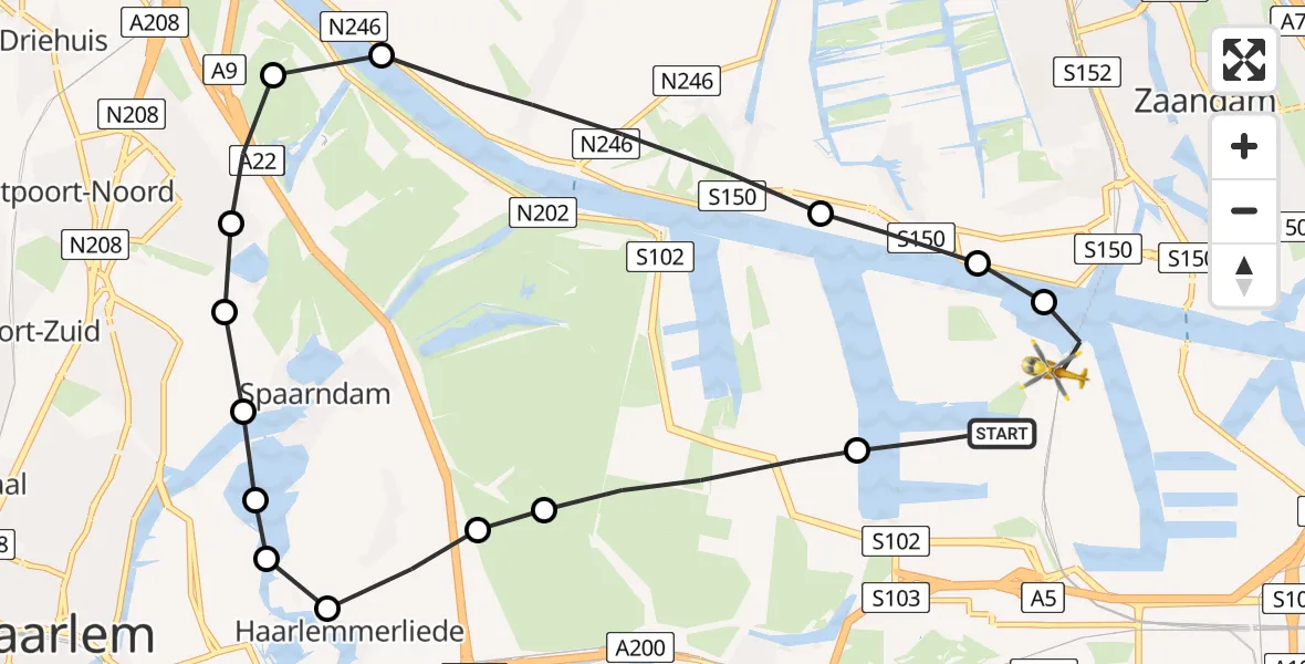 Vluchtroute Traumahelikopter Amsterdam Heliport - Amsterdam Heliport, 10 augustus 2023, 13:39
