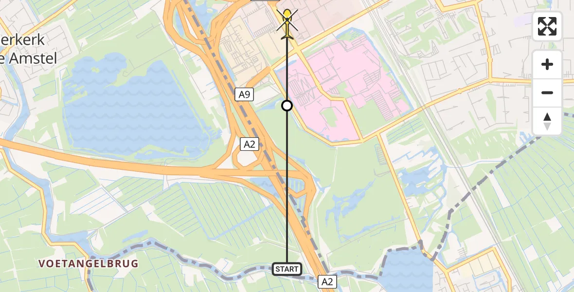 Routekaart van de vlucht: Politiehelikopter naar Academisch Medisch Centrum (AMC)