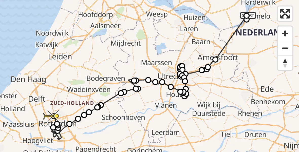 Routekaart van de vlucht: Politiehelikopter naar Rotterdam The Hague Airport