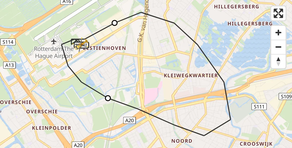 Vluchtroute Traumahelikopter Rotterdam The Hague Airport - Rotterdam The Hague Airport, 10 augustus 2023, 14:41