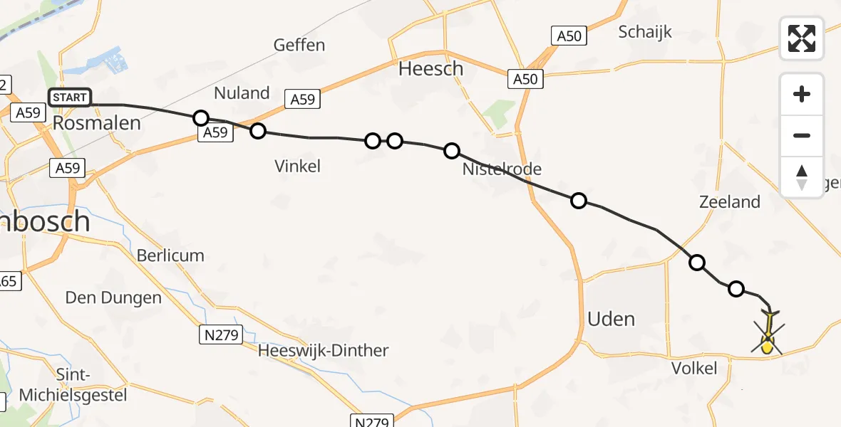 Routekaart van de vlucht: Lifeliner 3 naar Vliegbasis Volkel