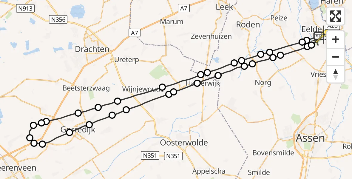 Routekaart van de vlucht: Lifeliner 4 naar Groningen Airport Eelde