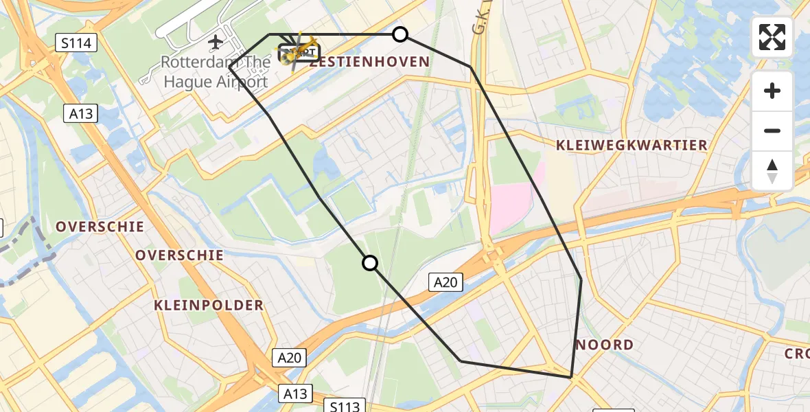 Vluchtroute Traumahelikopter Rotterdam The Hague Airport - Rotterdam The Hague Airport, 10 augustus 2023, 17:05
