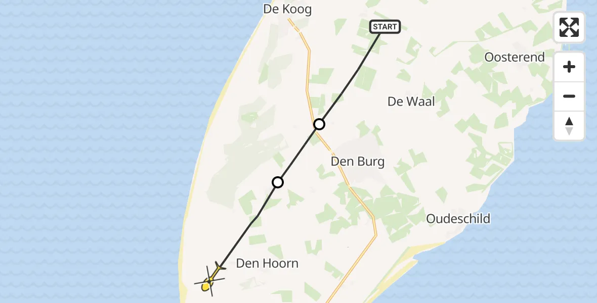 Routekaart van de vlucht: Politiehelikopter naar Den Hoorn
