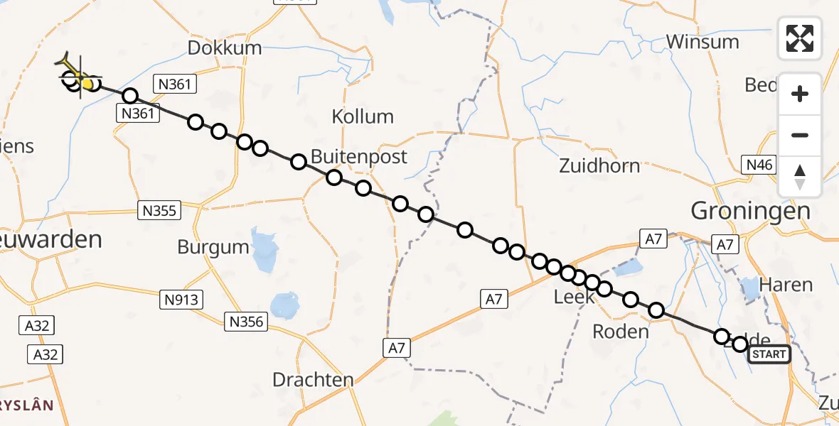 Routekaart van de vlucht: Lifeliner 4 naar Wânswert