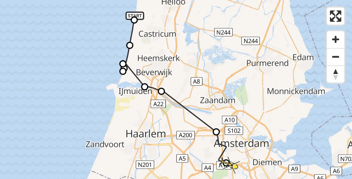 Routekaart van de vlucht: Politieheli naar VU Medisch Centrum Amsterdam