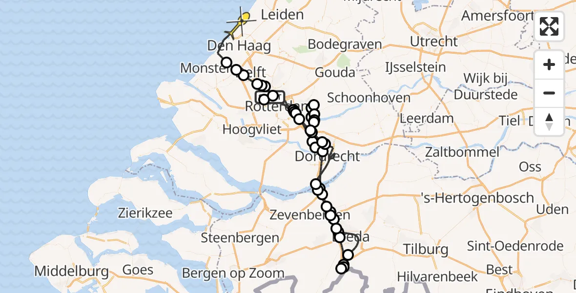 Routekaart van de vlucht: Politieheli naar Wassenaar