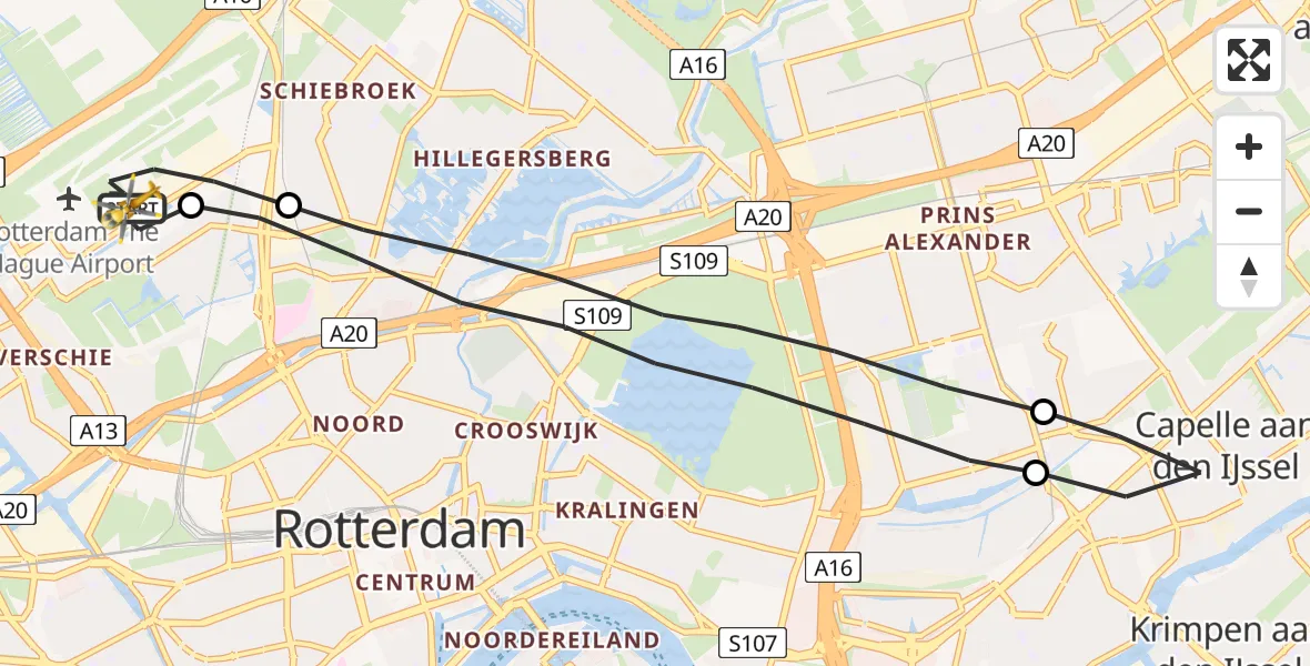 Vluchtroute Traumahelikopter Rotterdam The Hague Airport - Rotterdam The Hague Airport, 10 augustus 2023, 18:24
