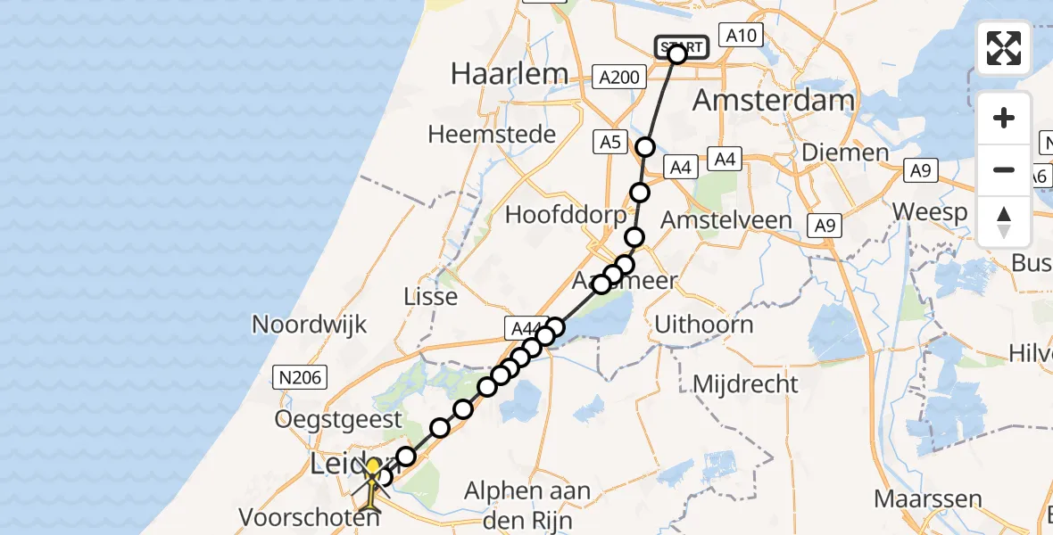 Routekaart van de vlucht: Lifeliner 1 naar Leiden