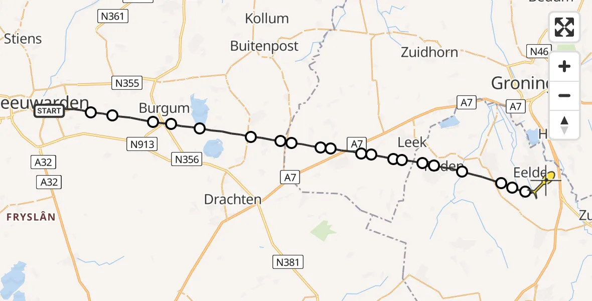 Routekaart van de vlucht: Lifeliner 4 naar Groningen Airport Eelde