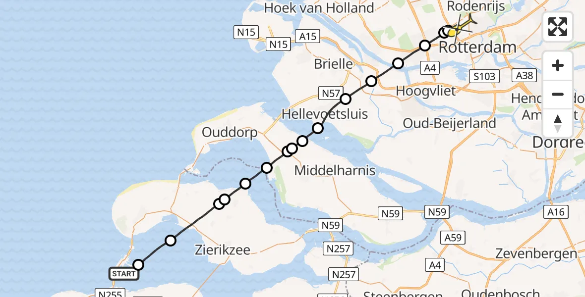 Routekaart van de vlucht: Lifeliner 2 naar Rotterdam The Hague Airport