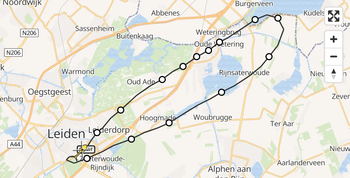 Routekaart van de vlucht: Lifeliner 1 naar Leiden