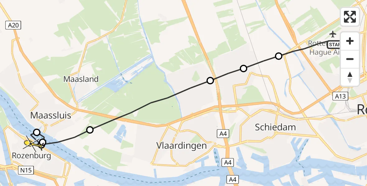 Routekaart van de vlucht: Lifeliner 2 naar Rozenburg