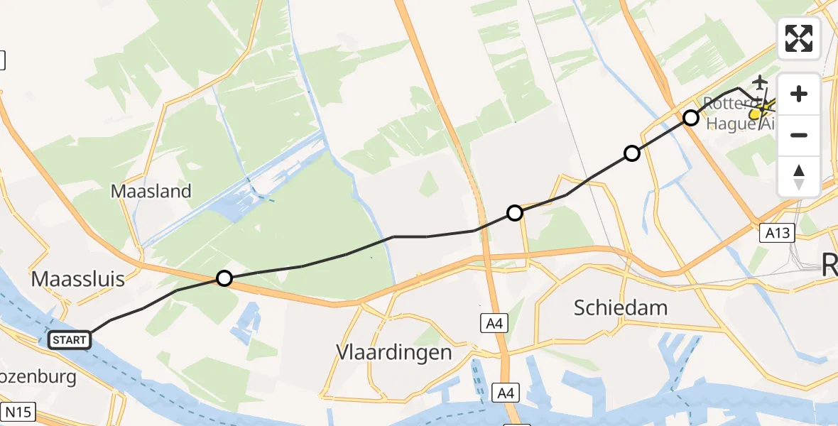 Routekaart van de vlucht: Lifeliner 2 naar Rotterdam The Hague Airport