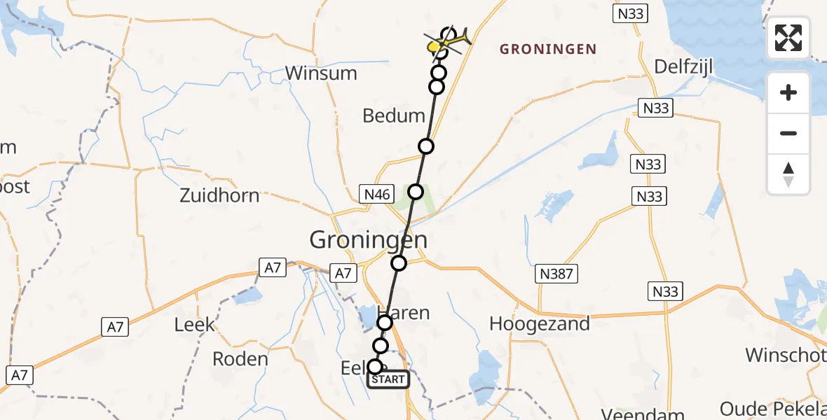 Routekaart van de vlucht: Lifeliner 4 naar Huizinge