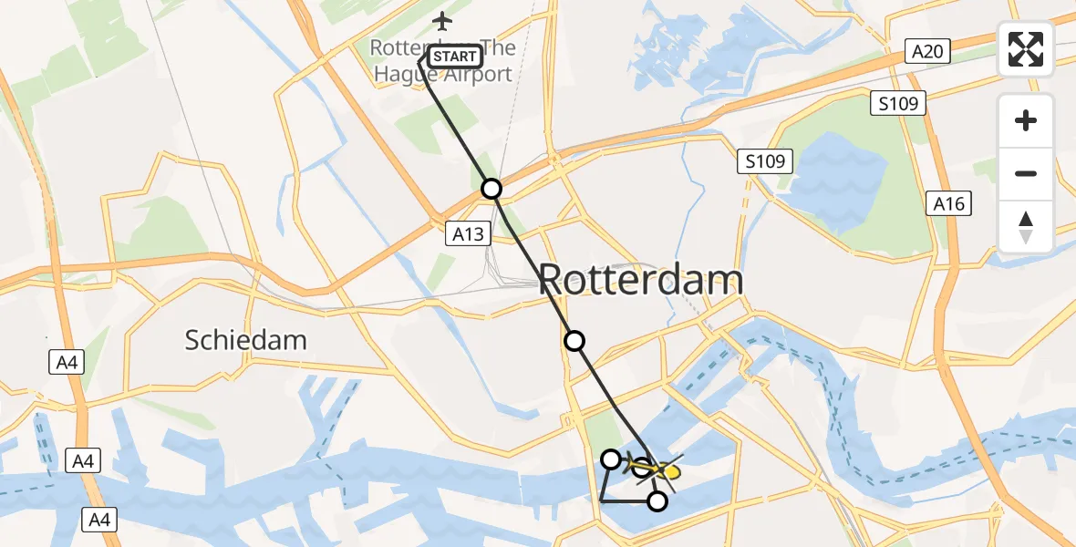 Routekaart van de vlucht: Lifeliner 2 naar Rotterdam