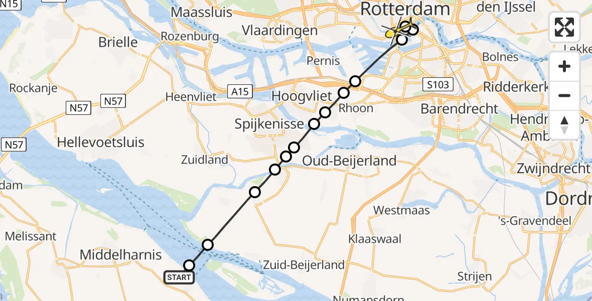 Routekaart van de vlucht: Lifeliner 2 naar Erasmus MC