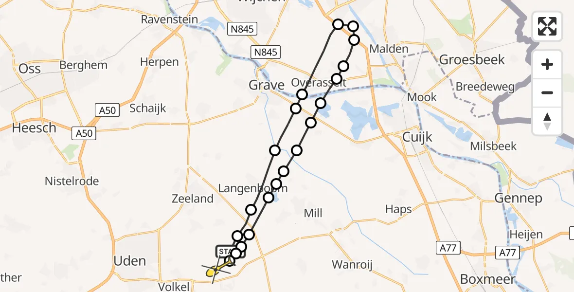 Routekaart van de vlucht: Lifeliner 3 naar Vliegbasis Volkel