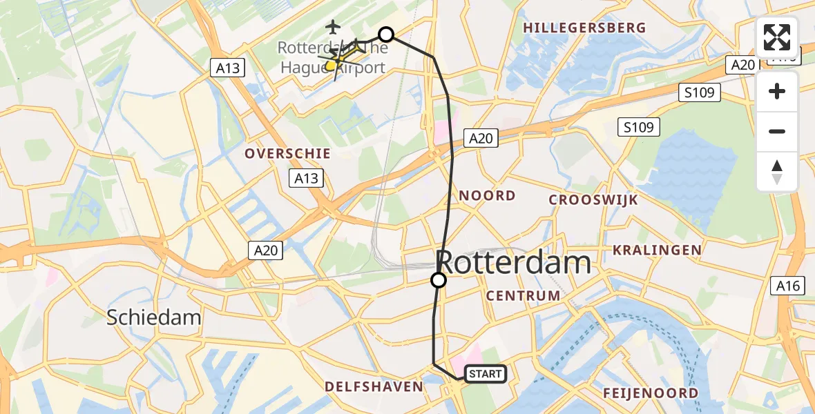 Routekaart van de vlucht: Lifeliner 2 naar Rotterdam The Hague Airport