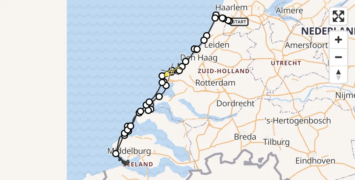 Routekaart van de vlucht: Politieheli naar Hoek van Holland