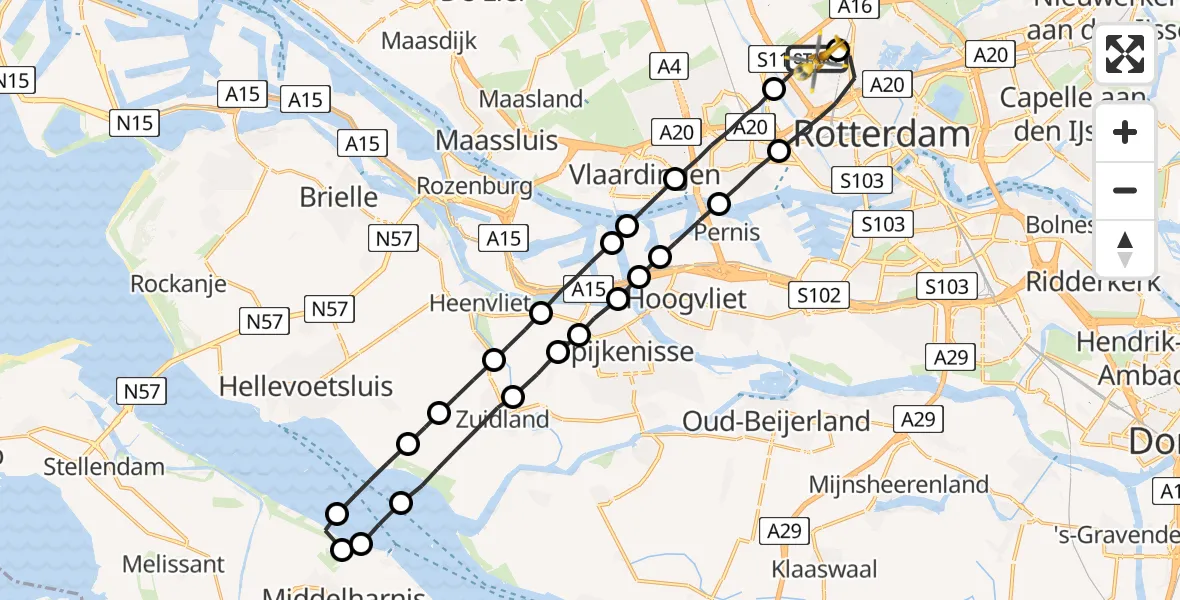 Vluchtroute Traumahelikopter Rotterdam The Hague Airport - Rotterdam The Hague Airport, 11 augustus 2023, 08:24