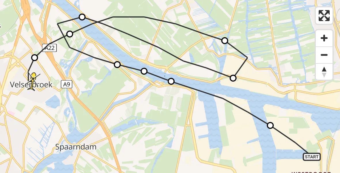 Routekaart van de vlucht: Lifeliner 1 naar Velserbroek