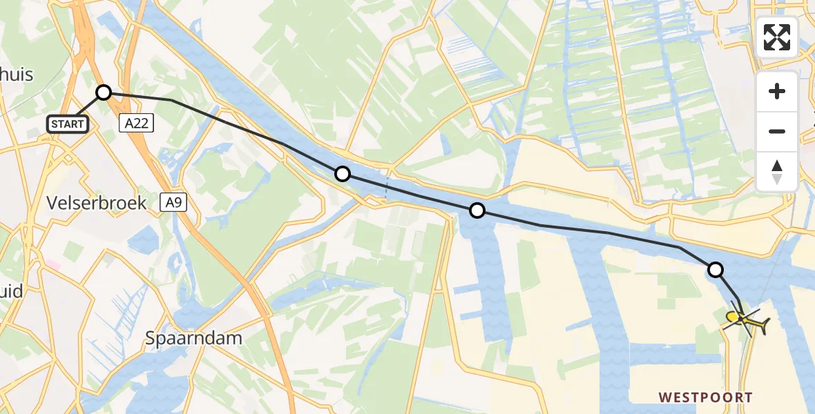 Routekaart van de vlucht: Lifeliner 1 naar Amsterdam Heliport